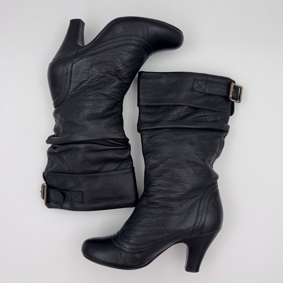 Steve Madden Women's Black Leather Slouchy/Ruched Mid-Calf Heel Boots - Size 5.5 - Picture 2 of 15
